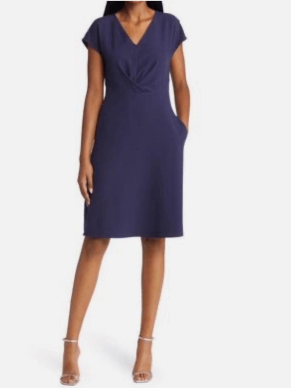 Tahari ASL Twist Front V Neck Size 6 NWT Dress Navy Blue Woman’s